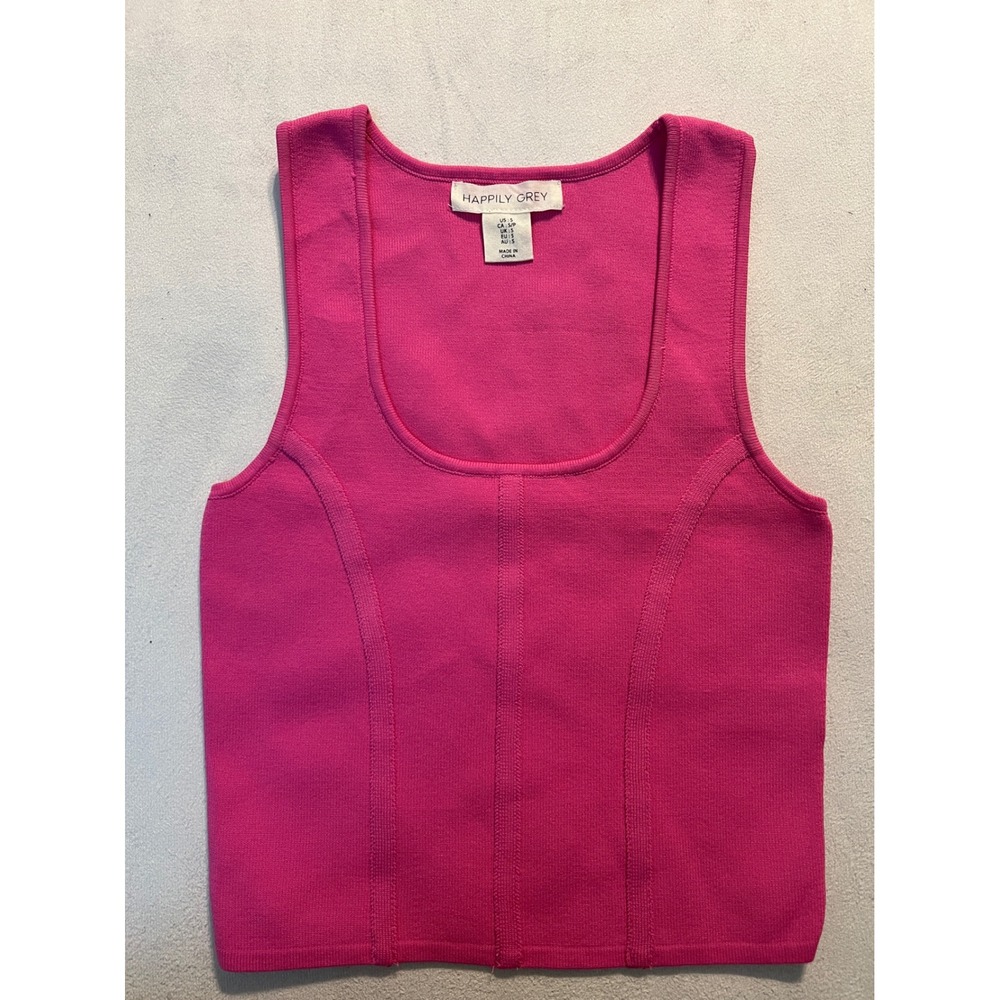 Happily Grey Pink Knit Tank Top Scoop Neck Seam Detail Sleeveless Small